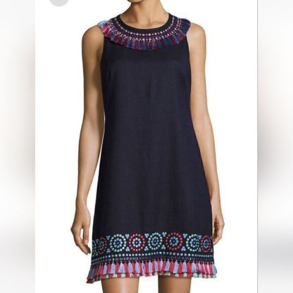 Kate Spade Navy Fringe Tassels Rhinestones Silver Studs Dress Sleeveless Sz 2 - Picture 4 of 15